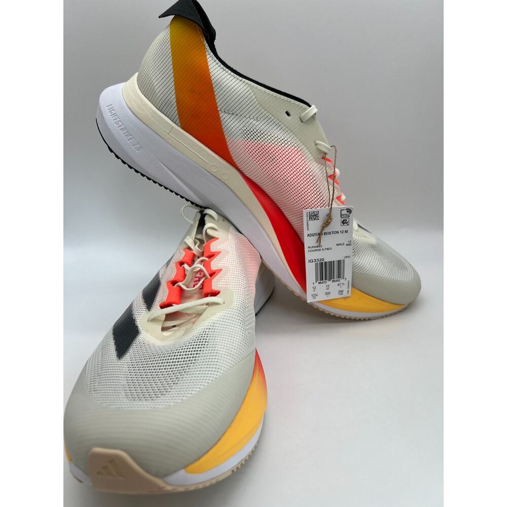 adidas Adizero Boston 12 Ivory Core Black Solar Red IG3320 Men's Size 12.5 - Picture 5 of 16